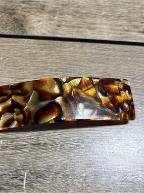 Vintage Brown Tortoise Color Plastic Hair Clip Barrette Made In France